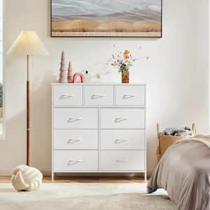 White 9-Drawer 11.8 in. W Chest of Drawers Fabric Storage Tower with Steel Frame, Wooden Top