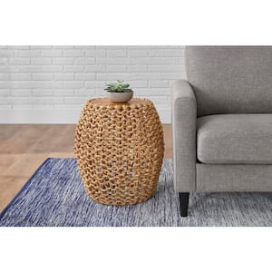 Pala 27.6 in Natural Color Round MDF Ash Veneer Top Coffee Table With Real Rattan