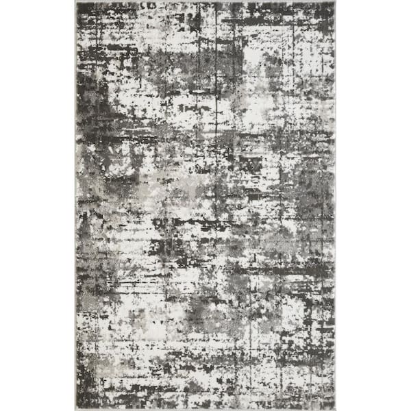 LOOMAKNOTI Rhane Vailin Gray 3 ft. 3 in. x 5 ft. 3 in. Abstract Polypropylene Area Rug