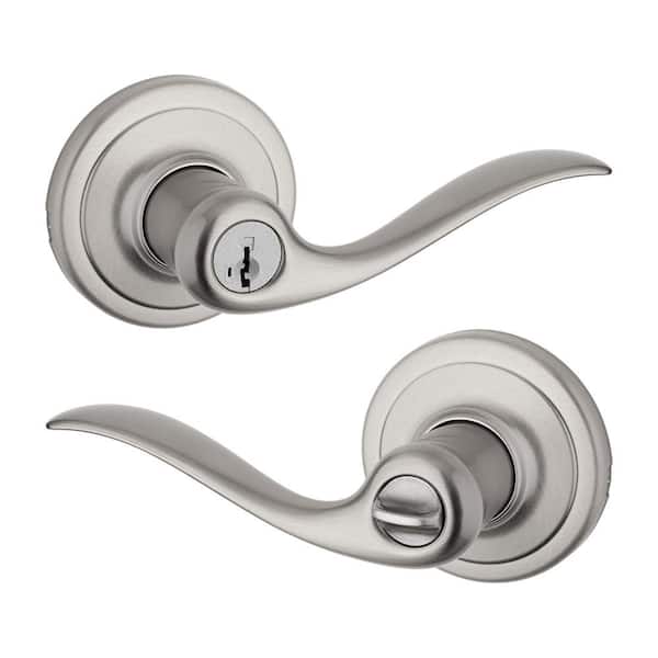 Kwikset Tustin Satin Nickel Entry Door Handle Featuring SmartKey