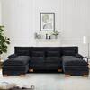 WONDER COMFORT Luxurious 112.6 in. Pillows Armrests 3-Piece U-Shaped Chenille Modular Sectional Sofa Couch with Chaises in Black TN-2179BK