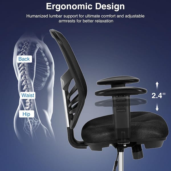 Black Mesh Drafting Chair Office Chair Adjustable Armrests and Foot-Ring