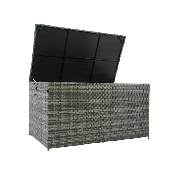 200 gal. Mixed Gray PE Rattan Deck Box with Removable Inner Liner Extra Large Outdoor Storage Box for Kids Toys, Pillows
