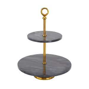 Black 2 Tiered Decorative Cake Stand with Gold Post