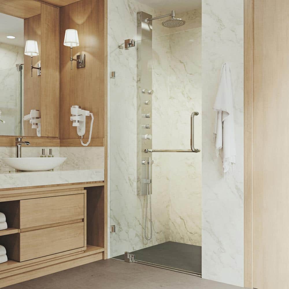 Pirouette 48" Frameless Clear Glass Pivot Shower Door Kit