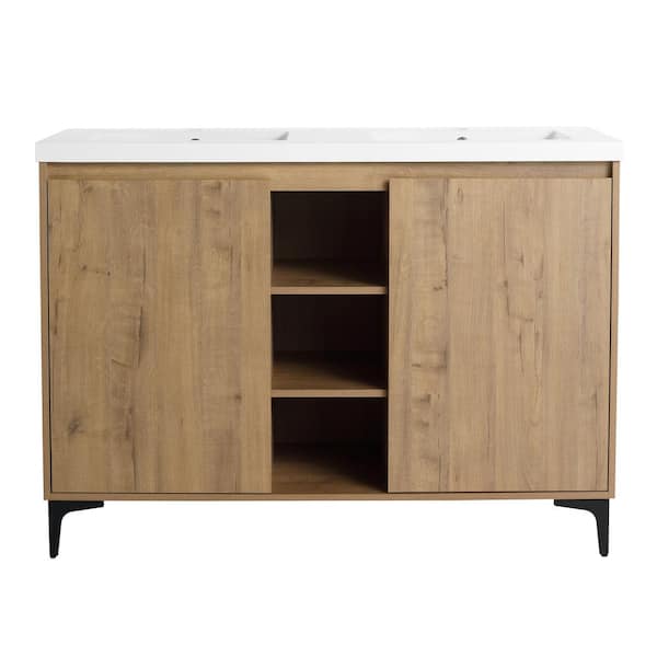 Modland Yunus 47 in. W x 18 in. D x 34 in. H Freestanding Bath Vanity in Imitative Oak with White Acrylic Top and Double Sinks