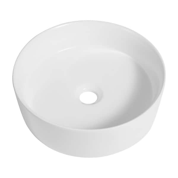Aura 14.25 in. Round Art Deco Contemporary Ceramic Bathroom Vessel Sink, White