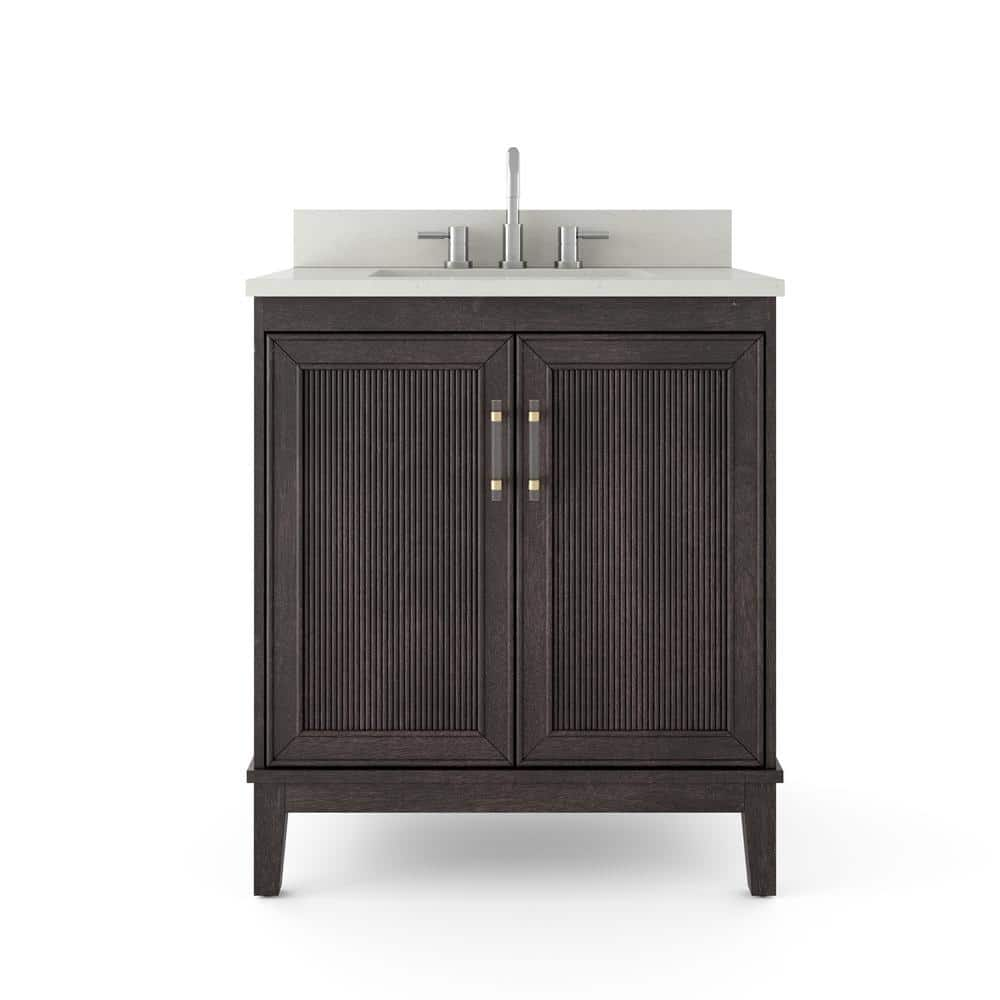 Oberman 30 in. W x 20 in. D x 34.5 in. H Bathroom Vanity in Black Cherry w/ Quartz Vanity Top in White w/ White Basin