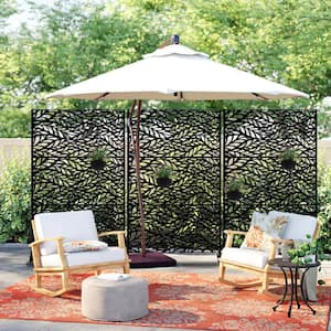 Laser Cut 76 in. x 47.2 in. Black Metal Outdoor Privacy Screen Flowleaf Pattern (3-Pieces in 1 Set)