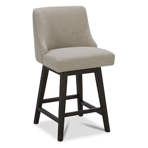Martin 26 in. Flax Beige High Back Solid Wood Frame Swivel Counter Height Bar Stool with Fabric Seat(Set of 2)