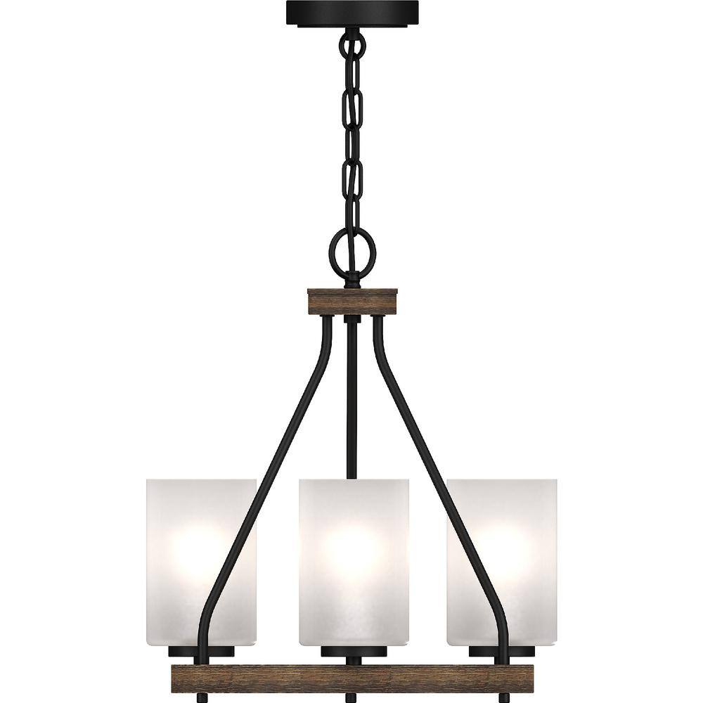 Black Walnut 17" Mini Chandelier with Frosted Glass Shades