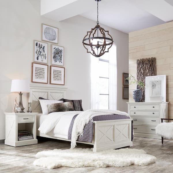 HOMESTYLES Seaside Lodge Hand Rubbed White Twin Panel Bed