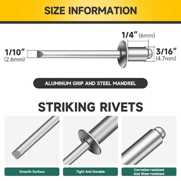 3/16 in. x 1/4 in. Aluminum Blind Pop Rivets (300-Pack) with Steel Mandrel