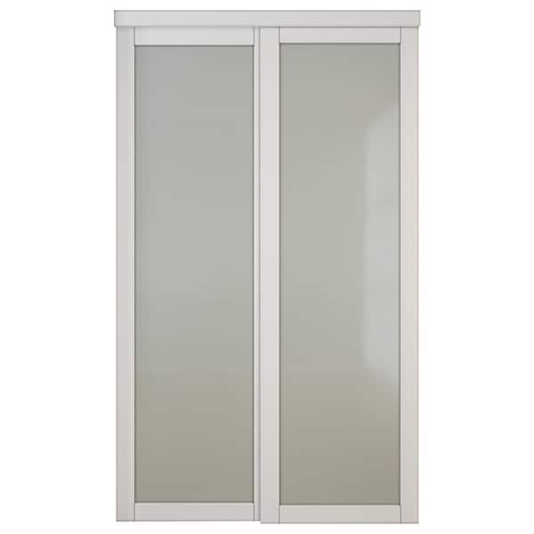 ARK DESIGN 48 in. x 80 in. 1 Lite Frosted Glass White MDF Composite Sliding Door