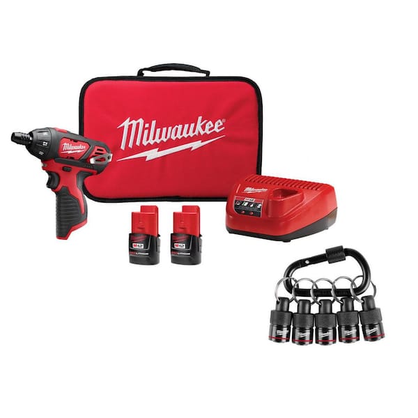 M12 12V 1/4 in. Hex Screwdriver Kit w/ (2) 1. 5Ah Batteries, Charger, Bag with 5-Pc Carabiner Hex Holder