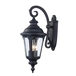Commons 3-Light Black Lantern Outdoor Wall Light Fixture with Seeded Glass