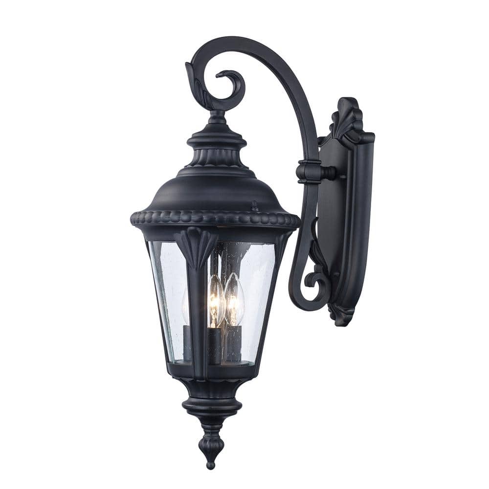 Commons 3-Light Black Lantern Outdoor Wall Light Fixture with Seeded Glass price history on PriceWatchPro