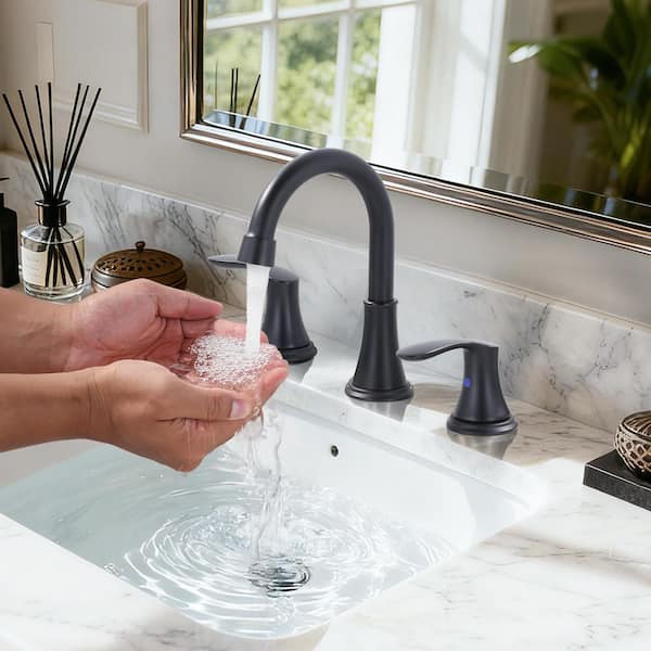 8 in. Widespread Double Handle Bathroom Faucet with Pop-up Drain in Matte Black