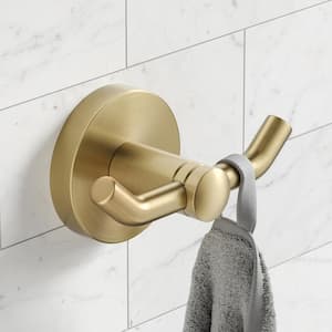 Elie Bathroom Robe and Towel Double Hook in Brushed Gold