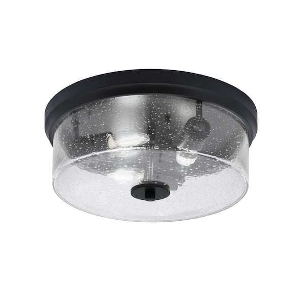 Unbranded Ashland 14 in. 3 Light Matte Black Flush Mount with Clear Bubble Glass Shade No Bulbs Included