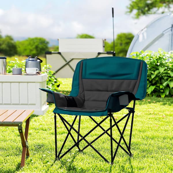 Outsunny Padded Camping Chair for Adults, Black Portable Folding