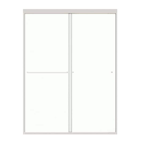 54 in. W x 72 in. H Sliding Framed Shower Door in Brushed Nickel Finish with Clear Glass
