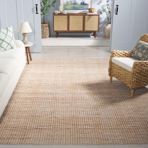 Natural Fiber 9 ft. x 12 ft. Natural/Ivory Distressed Solid Color Area Rug