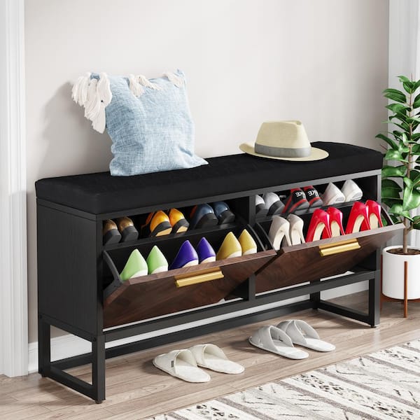 Shoes Bench, Storage Rack Bench with 2 Lift Top Storage Boxes and