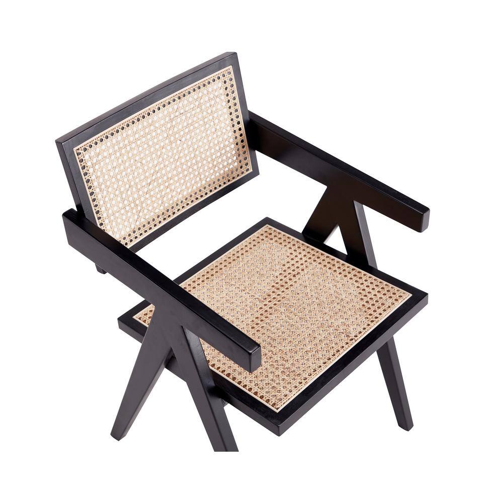 Hamlet Black and Natural Cane Rattan Dining Arm Chair Set of 2
