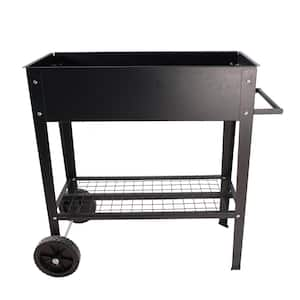 Black Metal Raised Garden Bed Cart with Legs Elevated Tall Planter Box with Wheels for Outdoor Indoors