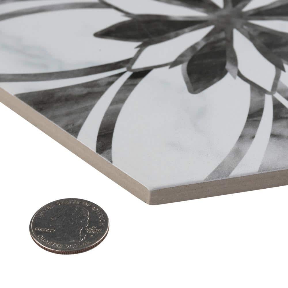 Classico Bardiglio Hex Floral 7" x 8" Porcelain Patterned Tile
