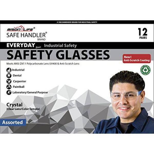 Box of 12 Black Temple Clear Polycarbonate Impact and Ballistic Resistant Lens SAFE HANDLER Protective Safety Glasses Box of 12 Black Temple Clear Polycarbonate Impact and Ballistic Resistant Lens SAFE HANDLER Protective Safety Glasses