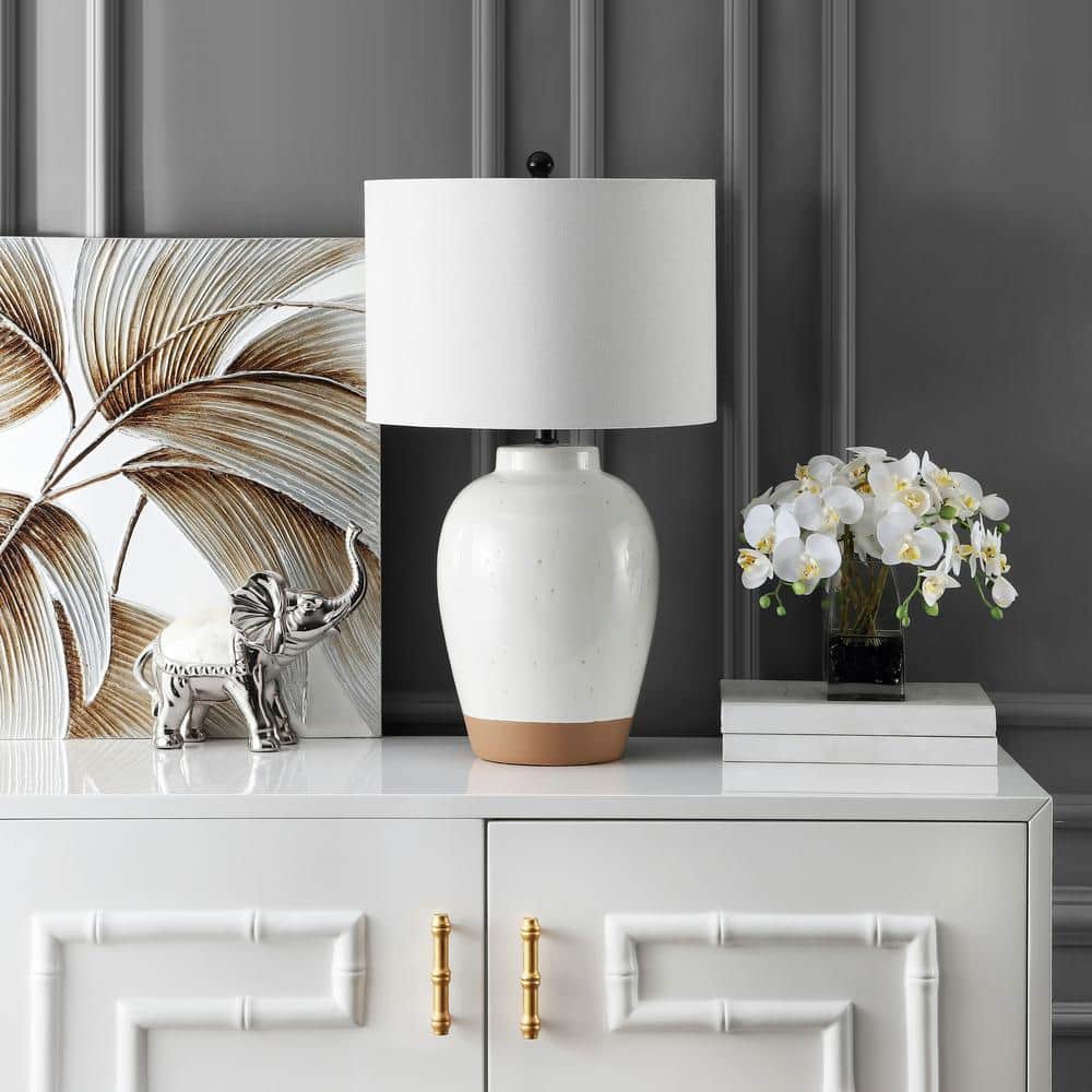Portcia 27.5" White Ceramic Table Lamp with Drum Shade