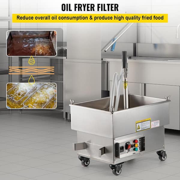 VEVOR Fryer Filter Machine 5.8 gal. Thermostatic Control Stainless Steel Deep Fryer Oil Filter for Restaurants, Silver