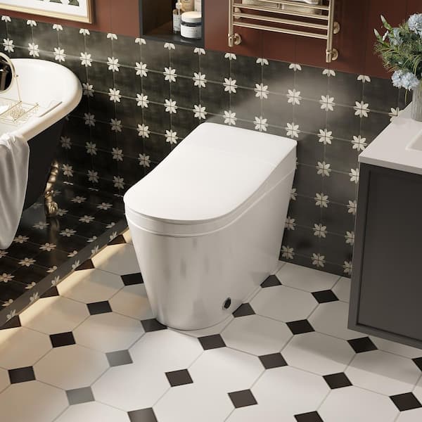 Elongated Bidet Toilet 1.28 GPF in White with Auto Lid, Heated Seat, Warm-Air Dryer, LED Night Light,Soft-Close