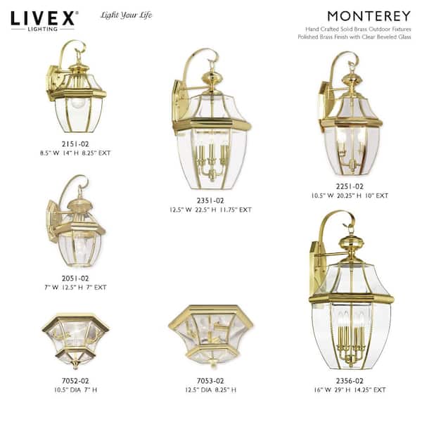 Livex Lighting Monterey 3 Light Polished Brass Outdoor Wall Sconce