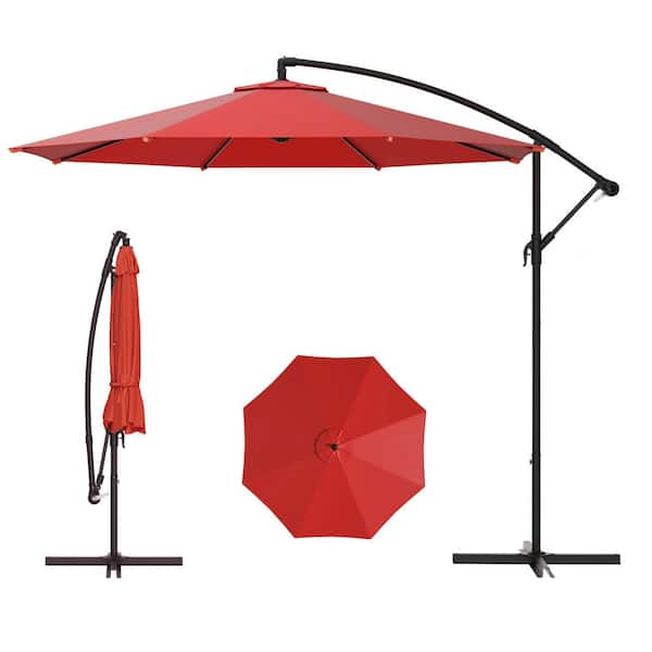 HOMMOW 9.5 ft. Offset Sturdy Iron Frame Patio Umbrella, Outdoor
