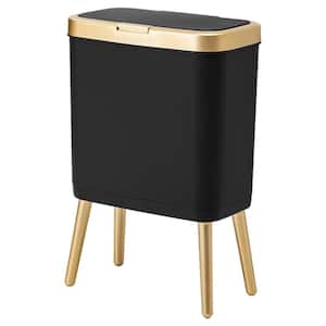 4 Gal. Black Modern Narrow Metal Trash Can with Lid and Legs