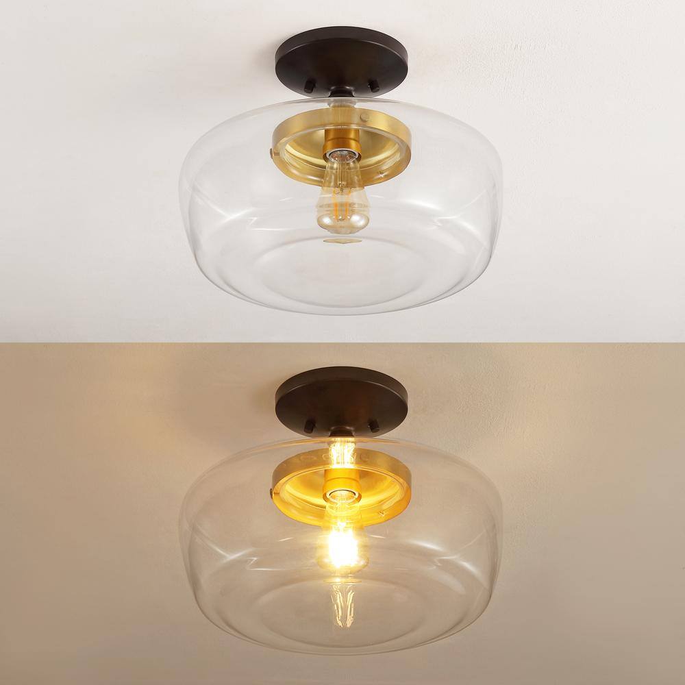Marfa 14" Clear Glass and Brass Gold Farmhouse LED Flush Mount