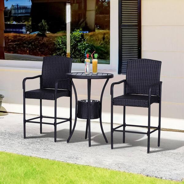 BOPOREA MEGO LLC 3Piece Wicker Patio Conversation Set,Stylish Outdoor Patio Furniture with Bar Table and Stools for Poolside and Backyard