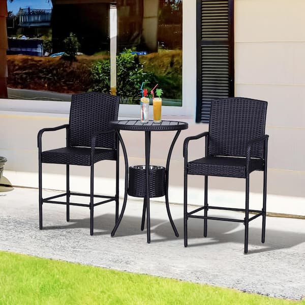 Unbranded 3Piece Wicker Patio Conversation Set,Stylish Outdoor Patio Furniture with Bar Table and Stools for Poolside and Backyard