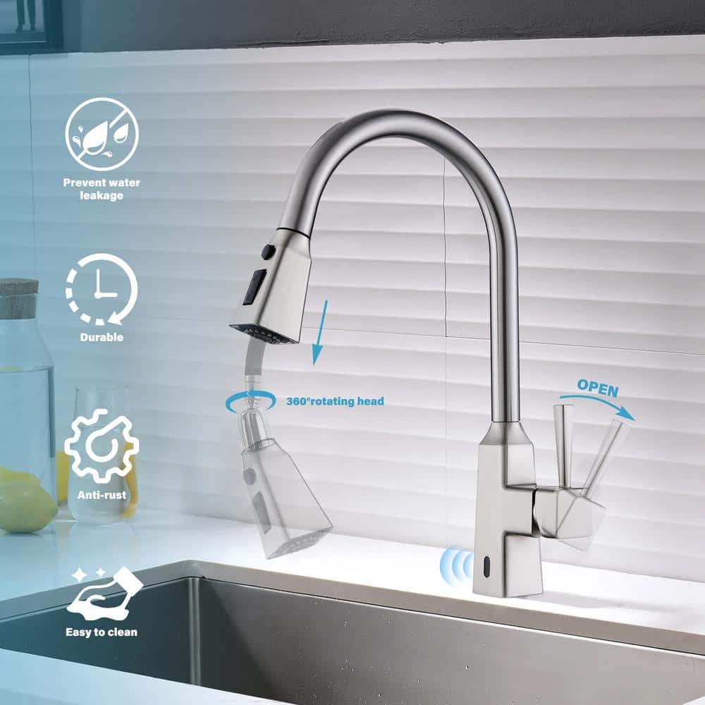 Brushed Nickel Touchless Kitchen Faucet with Pull-Down Sprayer