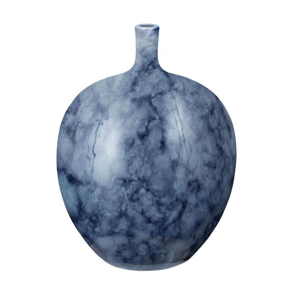 PRIVATE BRAND UNBRANDED Midnight Marble 8 in. x 11 in. Blue Earthenware Decorative Bottle
