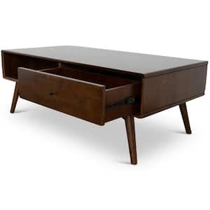 Nola 47 in. Walnut Rectangle Solid Wood Mid-Century Coffee Table with Storage
