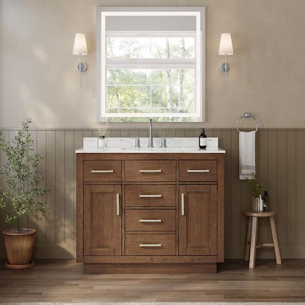 Beckett TK 42 in. Single Freestanding Dark Oak with Brushed Nickel Trim Bath Vanity with Carrara Cultured Marble Top