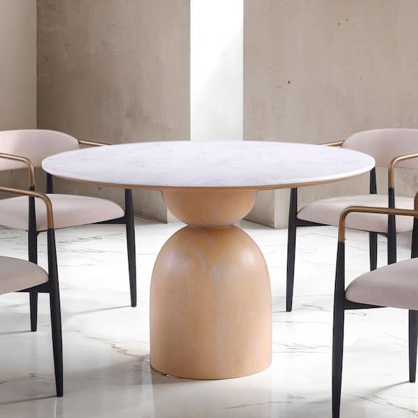 Furniture of America Gwen Natural and White Engineered Stone Top 47 in. Drum Base Pedestal Dining Table (Seats 4)