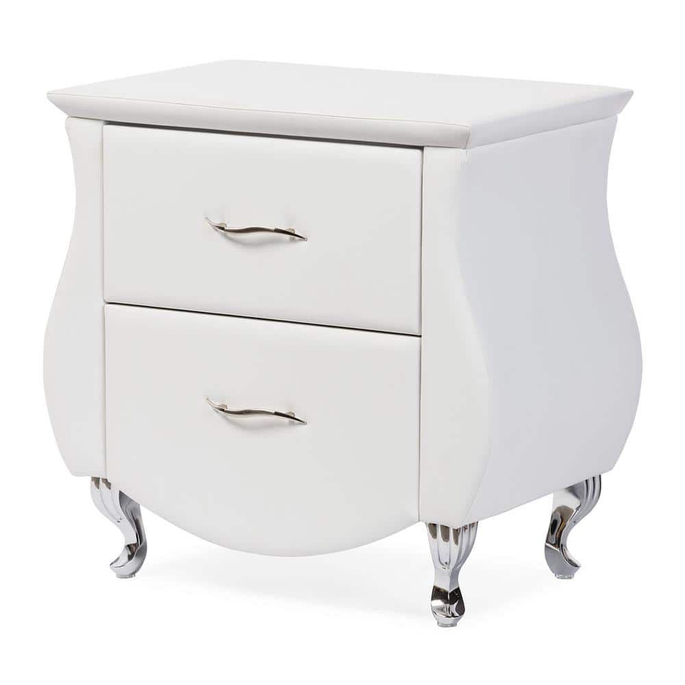 Erin Contemporary White Faux Leather 2-Drawer Nightstand