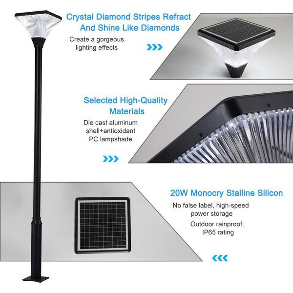 Jushua 1-Light Black Aluminum Solar Outdoor Weather Resistant Post