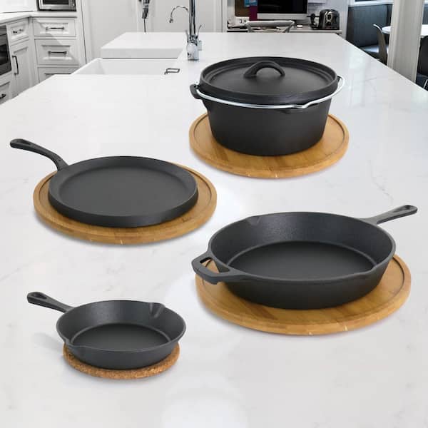 5 Piece Seasoned Cast Iron Cookware Set Skillet Griddle Dutch Oven Kitchen  Cook