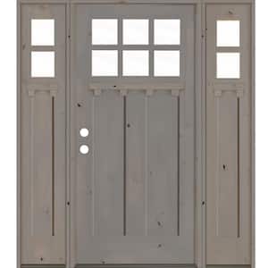60 in. x 80 in. Craftsman Alder 2-Panel Right-Hand/Inswing 6-Lite Clear Glass Grey Stain Wood Prehung Front Door DSL